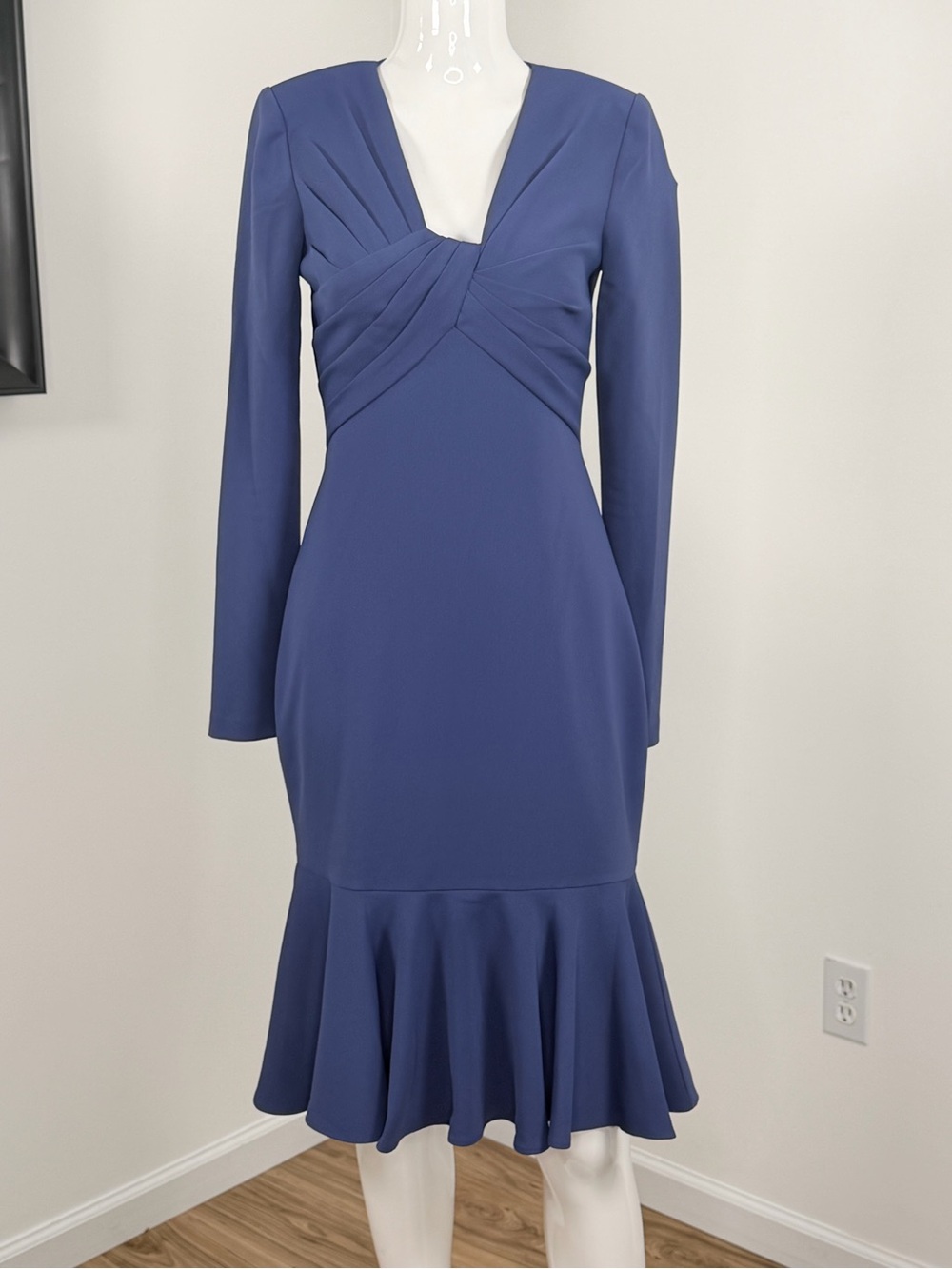 $496 Badgley Mischka Women Blue Twisted Front Long Sleeve A-Line Dress Size 2 - Picture 2 of 8